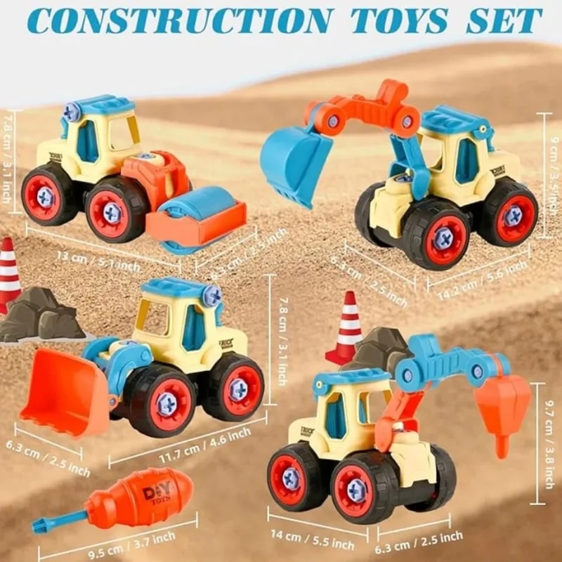 DIY Take Apart Car Toys for Boys, Engineering Construction Truck, Excavator Crane Vehicle, Educational Building Gift