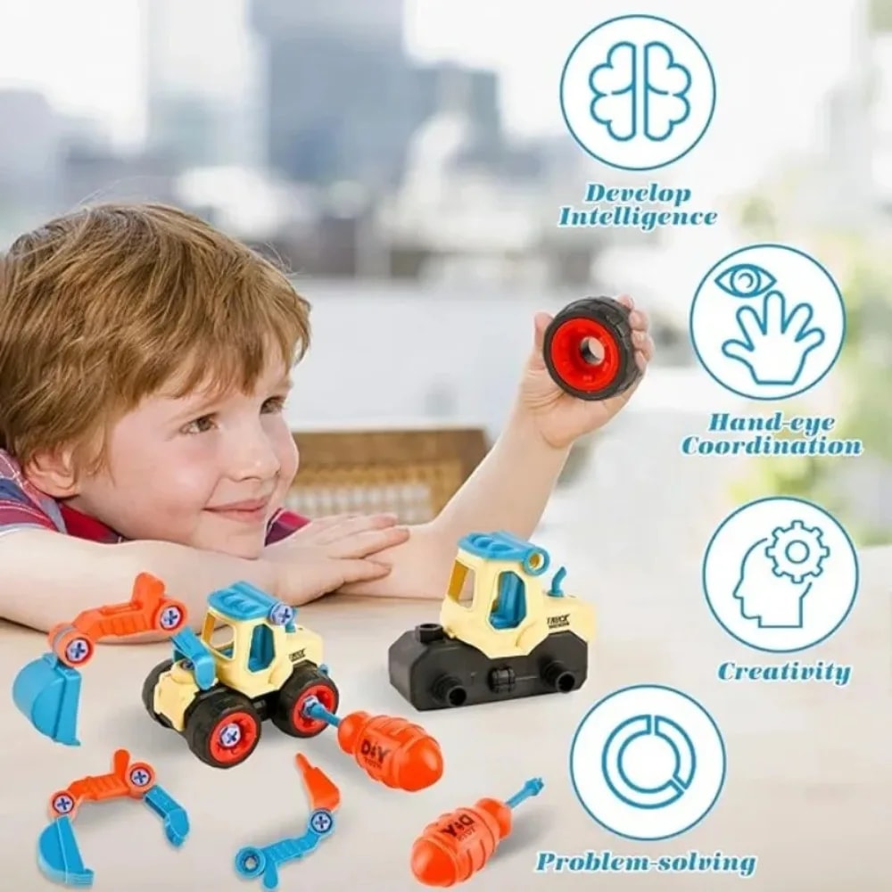 DIY Take Apart Car Toys for Boys, Engineering Construction Truck, Excavator Crane Vehicle, Educational Building Gift
