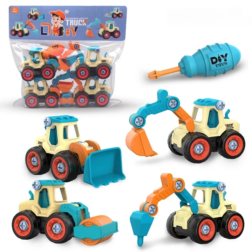 DIY Take Apart Car Toys for Boys, Engineering Construction Truck, Excavator Crane Vehicle, Educational Building Gift