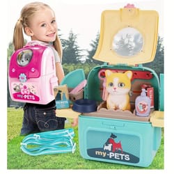 doctor pretend play pet care set, vet dog grooming toys, puppy dog carrier kit for kids