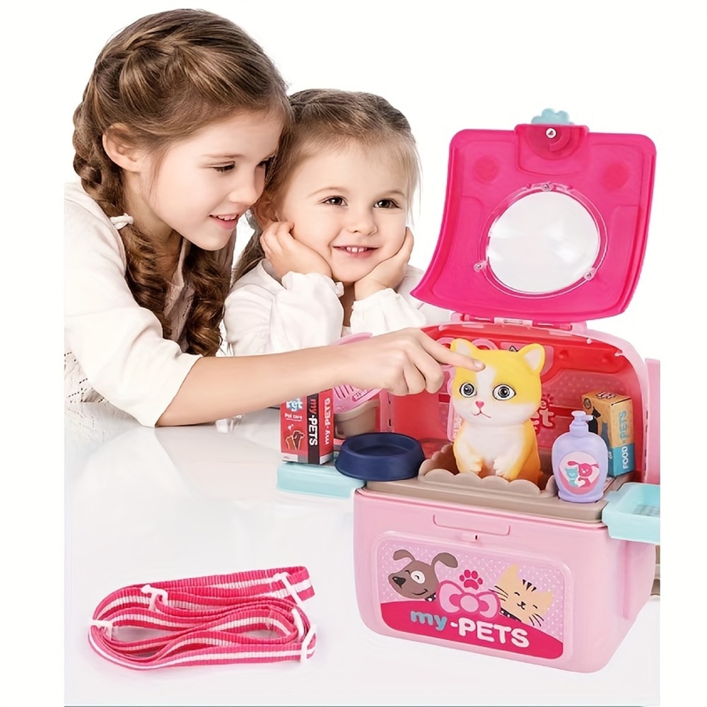 Doctor Pretend Play Pet Care Set, Vet Dog Grooming Toys, Puppy Dog Carrier Kit for Kids