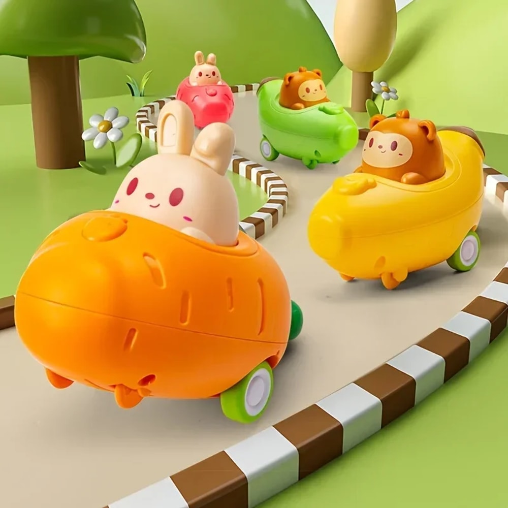 Toddler Press and Go Toy Cars, Wind-up Cars, Baby Animal Vehicles, Bunny Rabbit, Airplane for Easter for Kids