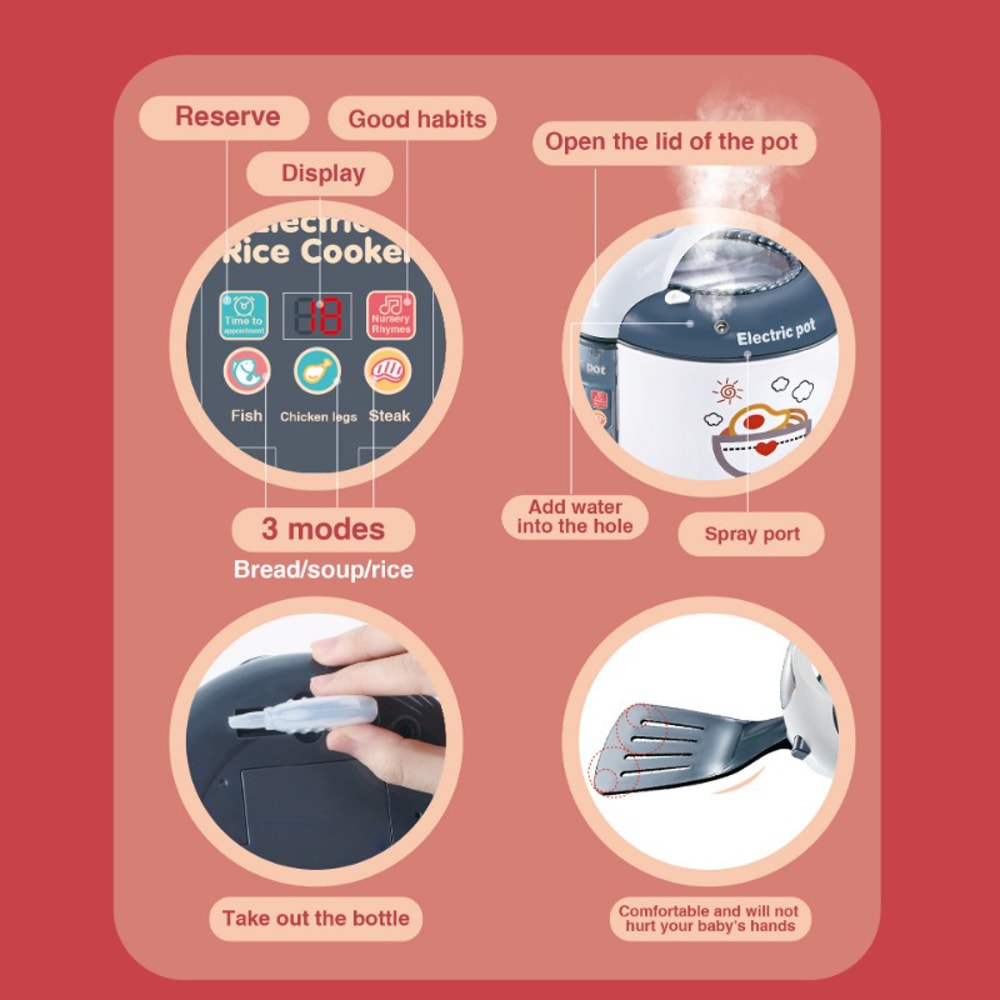 Kids Pretend Play Kitchen Toys Set, Rice Cooker Simulated Voice Spray, Educational Toy Gifts for Children