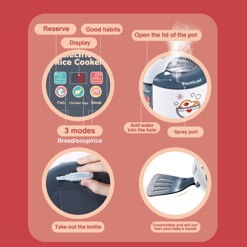 Kids Pretend Play Kitchen Toys Set, Rice Cooker Simulated Voice Spray, Educational Toy Gifts for Children