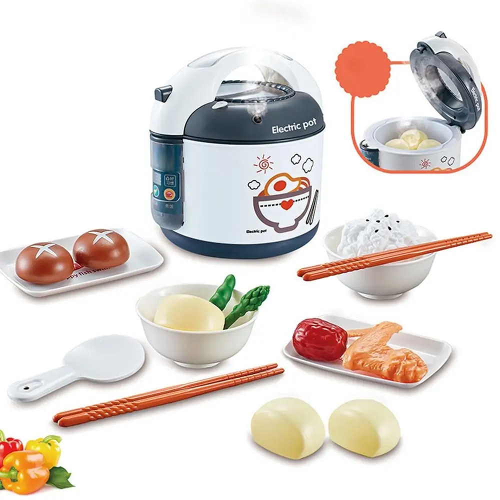 Kids Pretend Play Kitchen Toys Set, Rice Cooker Simulated Voice Spray, Educational Toy Gifts for Children