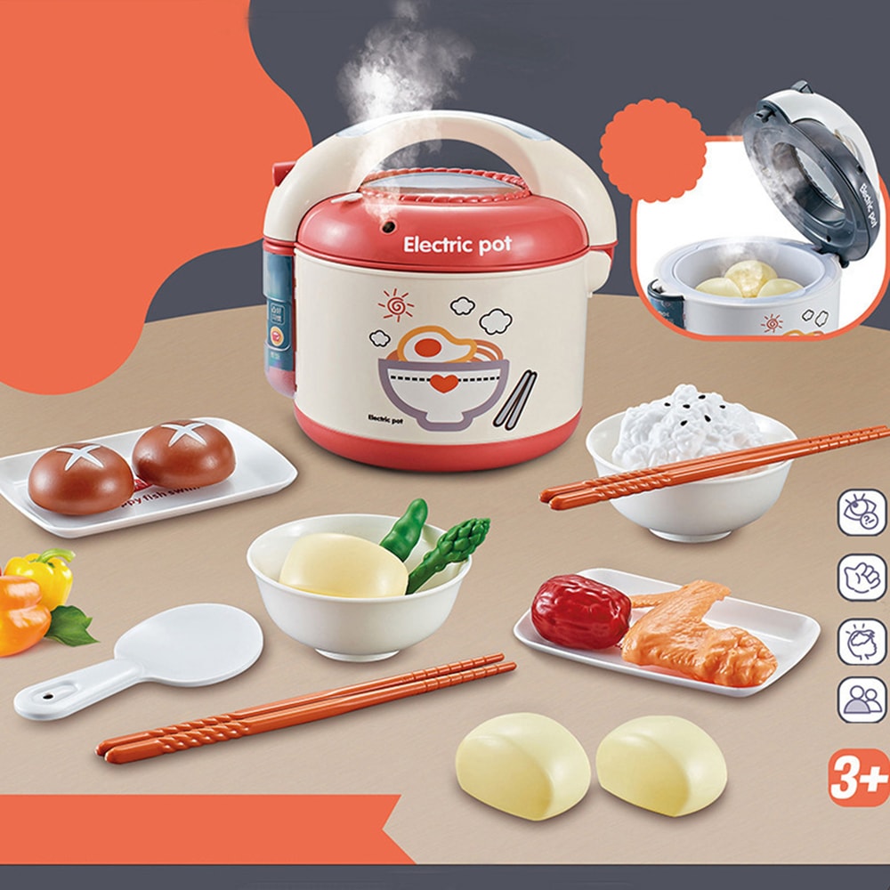 Kids Pretend Play Kitchen Toys Set, Rice Cooker Simulated Voice Spray, Educational Toy Gifts for Children