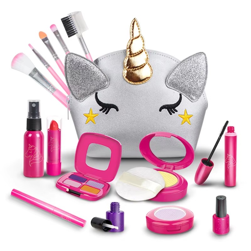 Toddler Makeup Kit, Girl Pretend Makeup for Little Girls with Unicorn Purse Bag