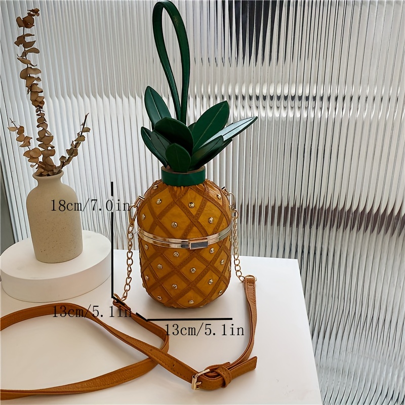 Novelty Women's Pineapple Crossbody Shoulder Handbag Hawaiian PU Leather Rivets Tote Bag for Girls