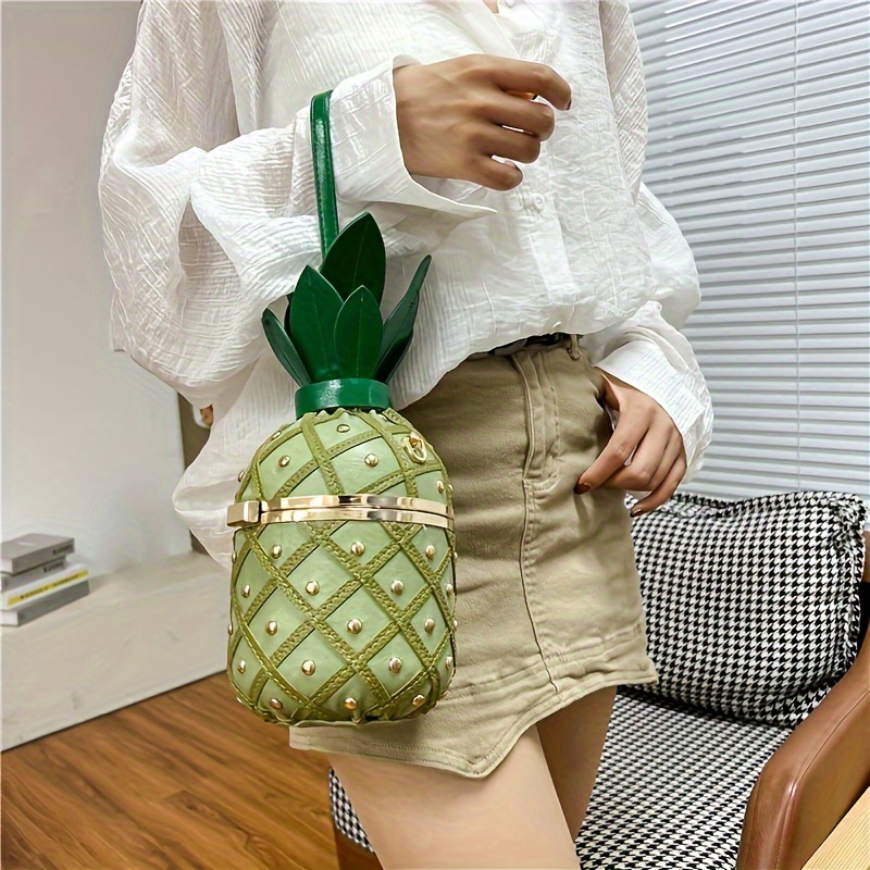 Novelty Women's Pineapple Crossbody Shoulder Handbag Hawaiian PU Leather Rivets Tote Bag for Girls
