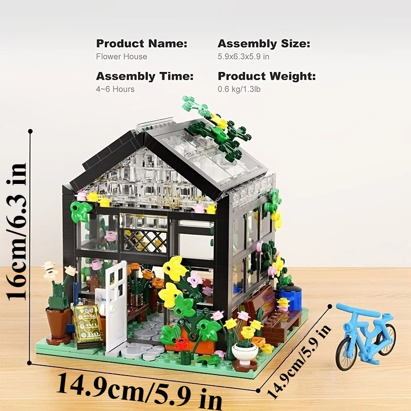 City Street Greenhouse Building Block, Flower House Building Set with LED Lights, Toy Garden Decor for Adults