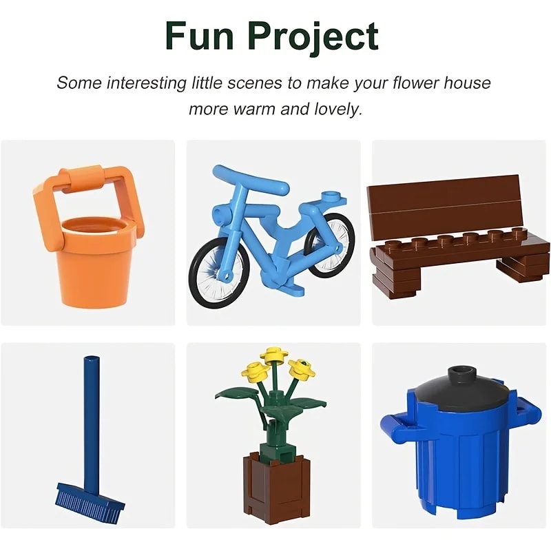 City Street Greenhouse Building Block, Flower House Building Set with LED Lights, Toy Garden Decor for Adults