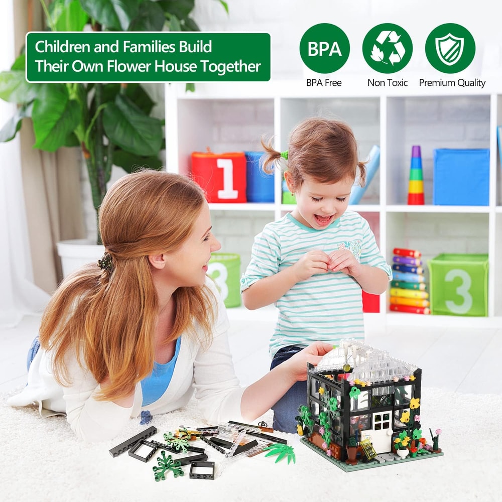 City Street Greenhouse Building Block, Flower House Building Set with LED Lights, Toy Garden Decor for Adults
