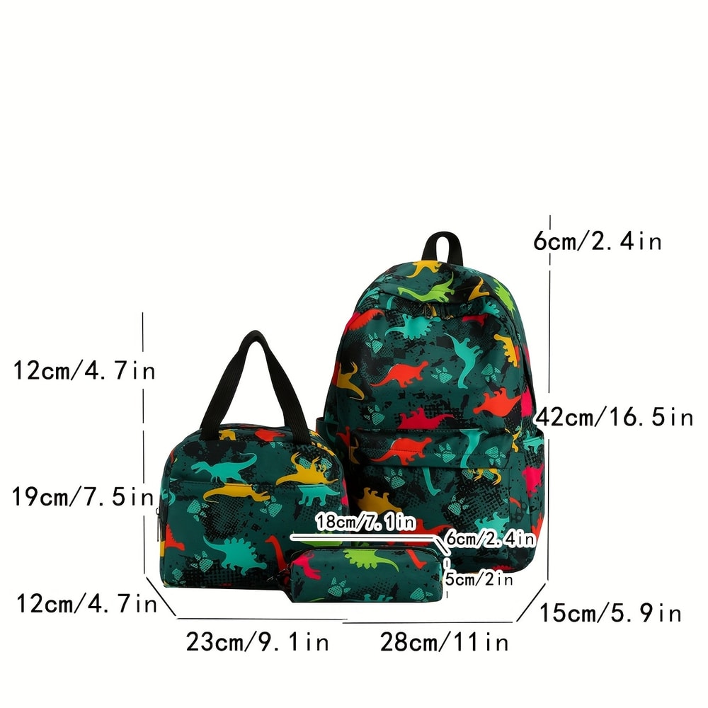 Fashion Print Dinosaur Backpack Set Large Capacity P Kids Teens Casual Bag 1