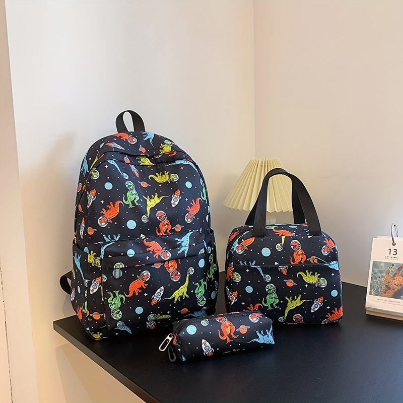 Fashion Print Dinosaur Backpack Set Large Capacity P Kids Teens Casual Bag 0