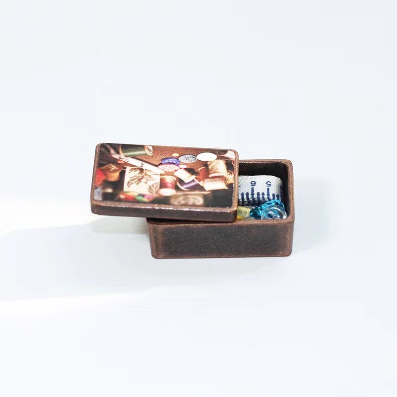 Die-cast Metal Mini Sewing Box, Model Dollhouse Accessories, Pretend Play Toy for Kids