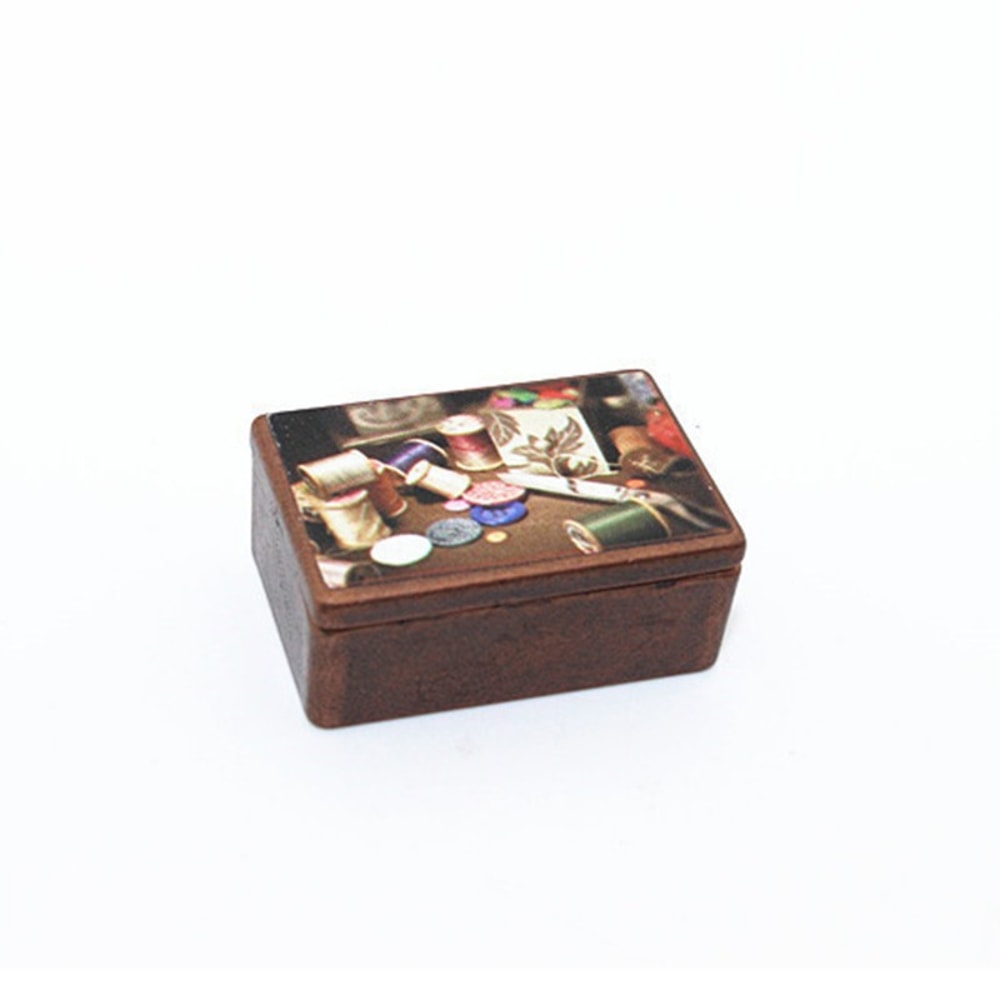 Die-cast Metal Mini Sewing Box, Model Dollhouse Accessories, Pretend Play Toy for Kids