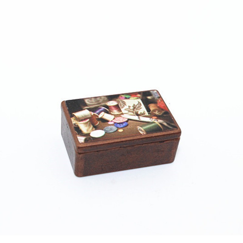 Die-cast Metal Mini Sewing Box, Model Dollhouse Accessories, Pretend Play Toy for Kids