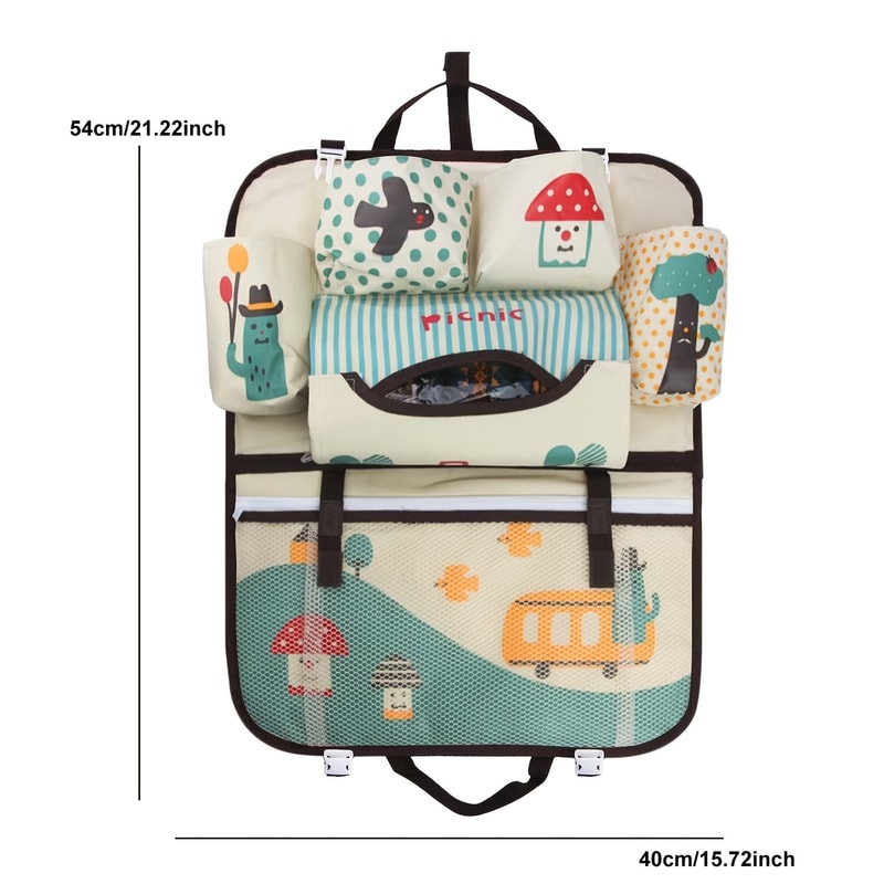 Kids Auto Seat Organizer, Large Capacity Cartoon Baby Car Seat Back Storage Bag for Toddler Travel