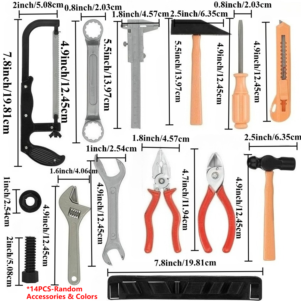Kids Toys Repair Tools Set for Boy, Safe Plastic Maintenance Tools, Pretend Play Toy with Hammer, Screwdriver, Tongs