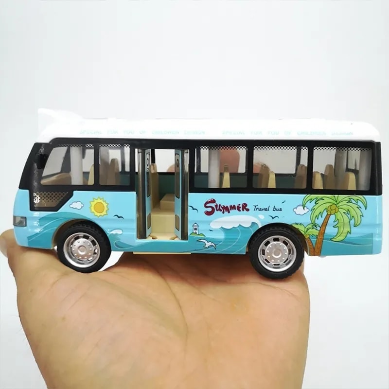 Pull Back City Bus Toys for Boys and Girls, Light Up, Sound Effects, and Open-able Doors for Toddlers