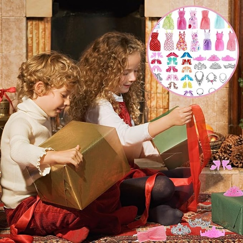 Doll Clothes Set Fashion Dresses Shoes, Glasses Necklaces Handbag for Barbie Doll