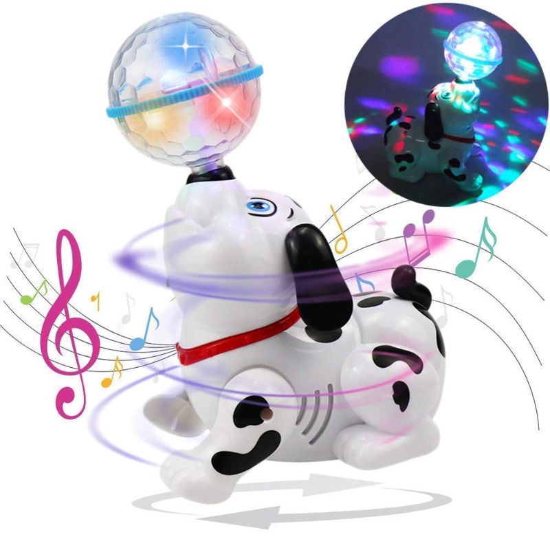 Dancing Dalmatian Dog with Ball, Colorful Flashing Lights, Spinning Toy for Small Babies & Toddlers