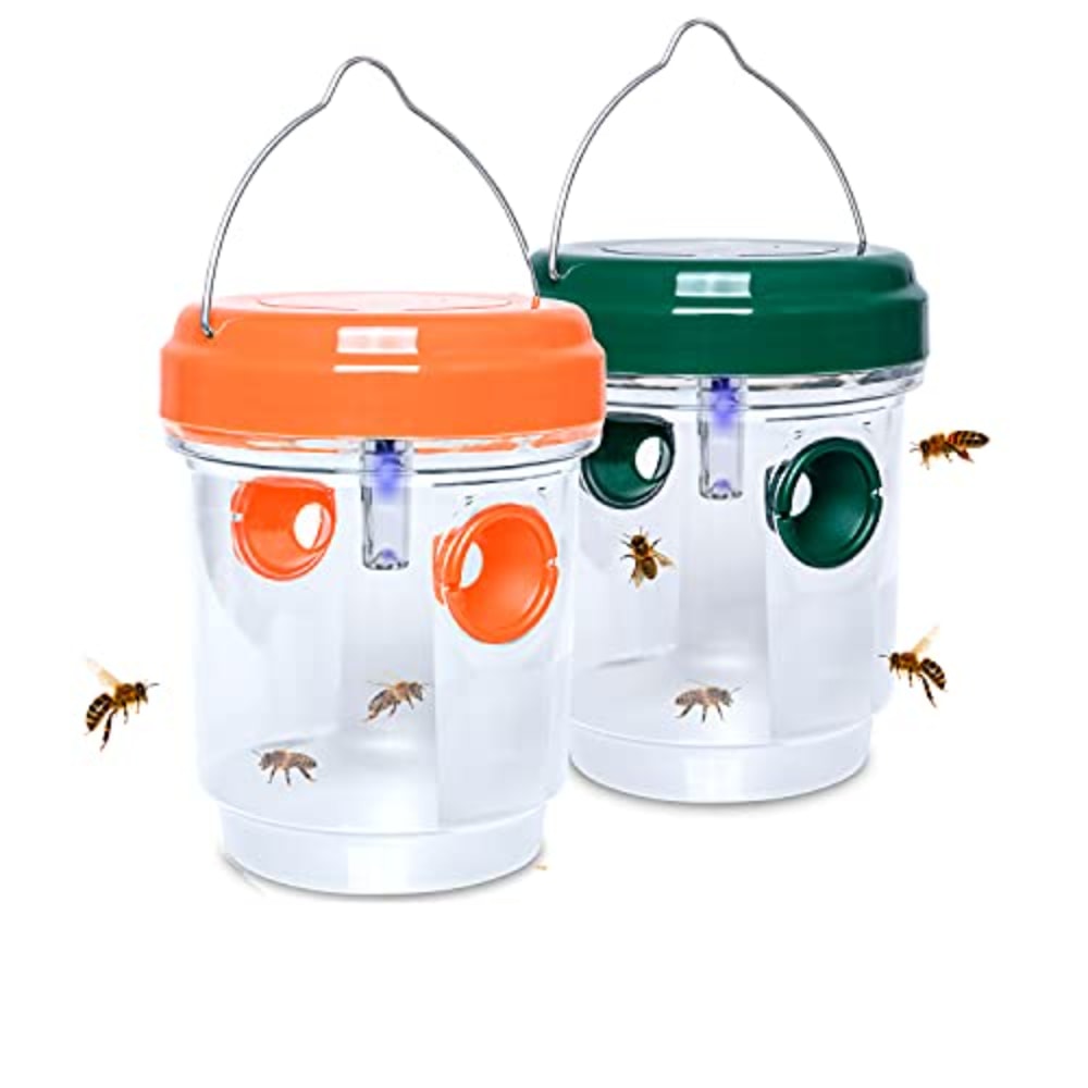 Reusable Bee Trap Catcher For Hornets Solar Wasp Traps Hanging Yellow Jacket Trap With UV LED Light 0