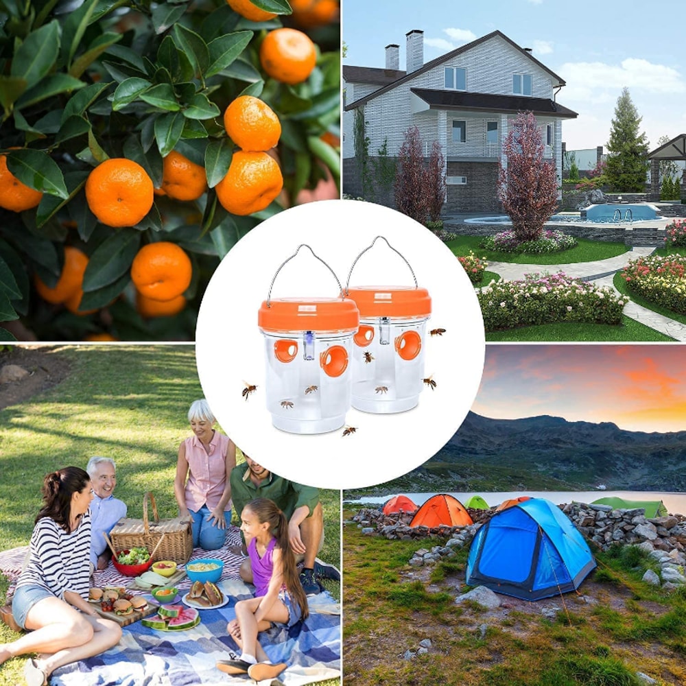 Reusable Bee Trap Catcher For Hornets Solar Wasp Traps Hanging Yellow Jacket Trap With UV LED Light 1