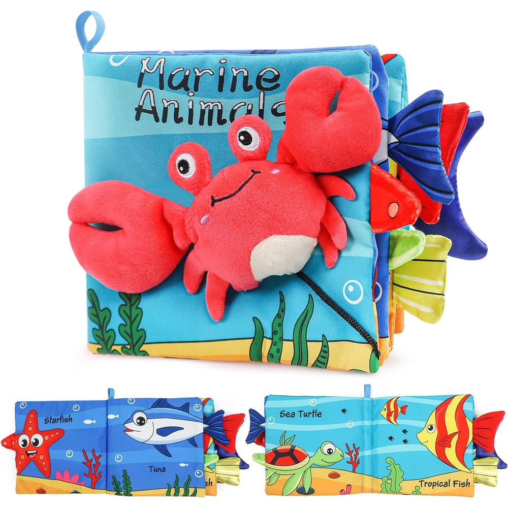 Crinkle Cloth Book, Baby Soft Books Toys, Marine Animal Tails for Infant, Interactive Stroller Soft Toys, Early