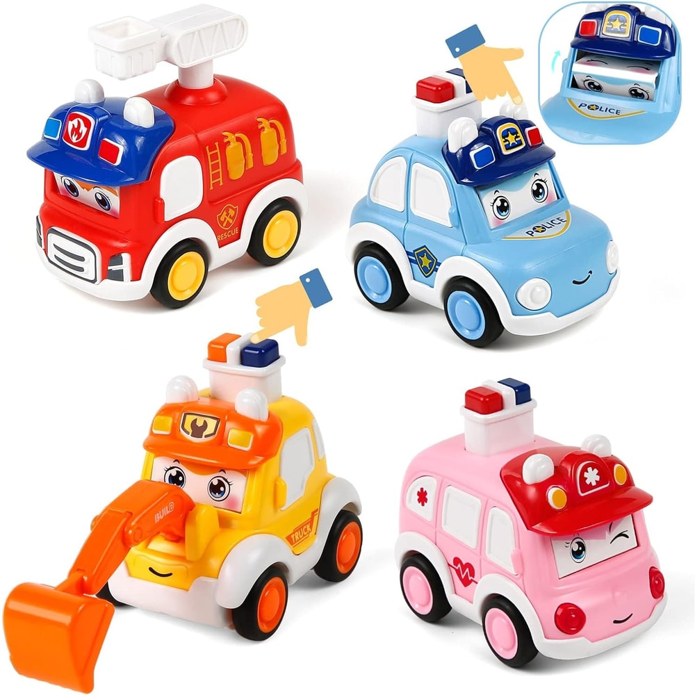 Press And Go Baby Animal Car Toys Police Car Fire Truck Construction Truck Ambulance For Kids Toddl 0