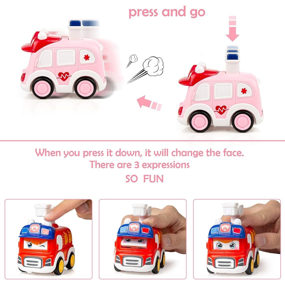 Press And Go Baby Animal Car Toys Police Car Fire Truck Construction Truck Ambulance For Kids Toddl 3