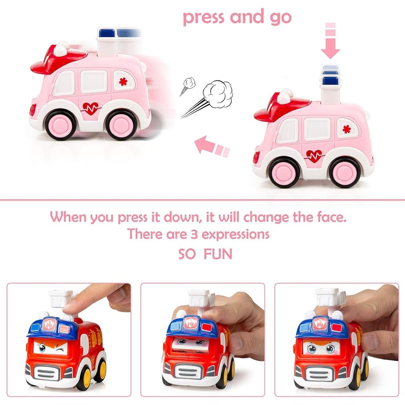 Press And Go Baby Animal Car Toys Police Car Fire Truck Construction Truck Ambulance For Kids Toddl 3