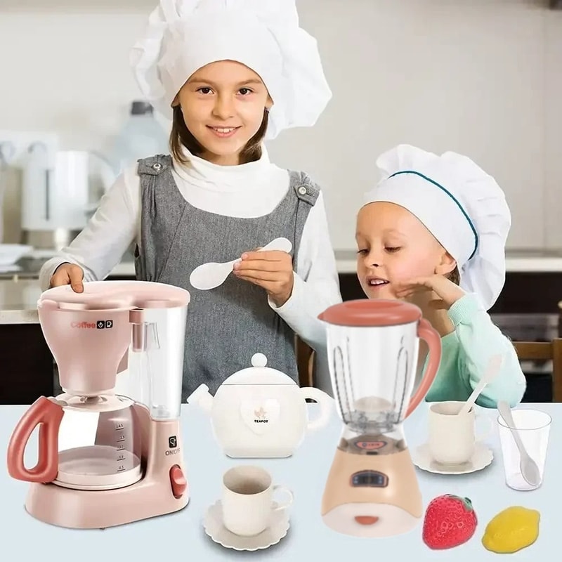 Pretend Play Kitchen Accessories for Kids with Blender, Toaster, Coffee Maker, Mixer, Vacuum with Lights & Sounds