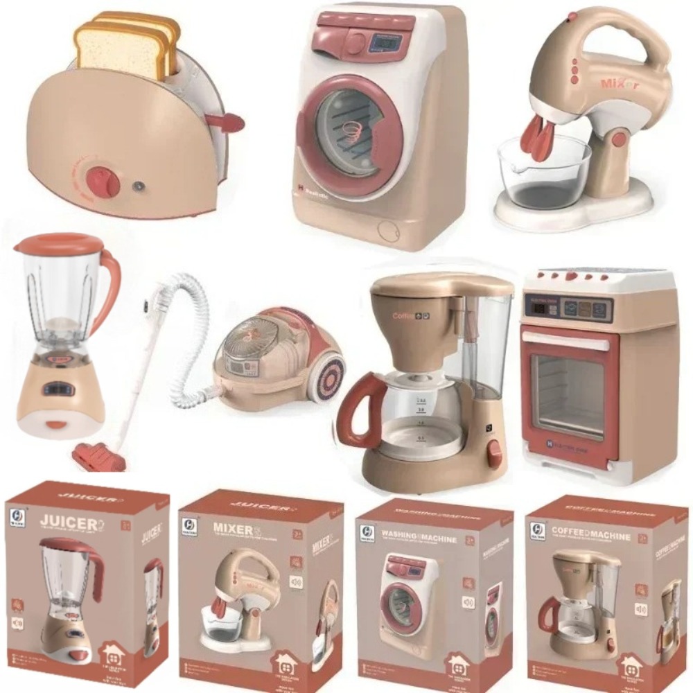 Pretend Play Kitchen Accessories for Kids with Blender, Toaster, Coffee Maker, Mixer, Vacuum with Lights & Sounds