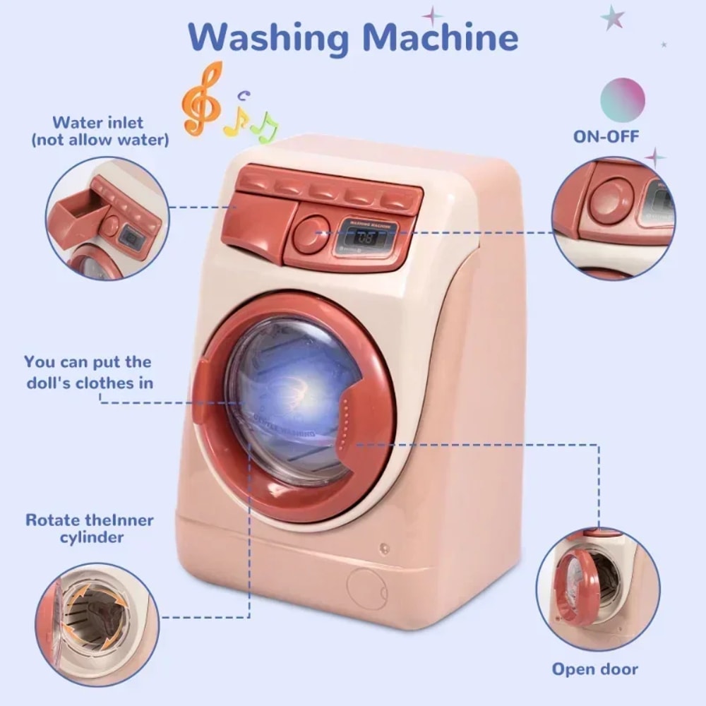 Pretend Play Kitchen Accessories for Kids with Blender, Toaster, Coffee Maker, Mixer, Vacuum with Lights & Sounds