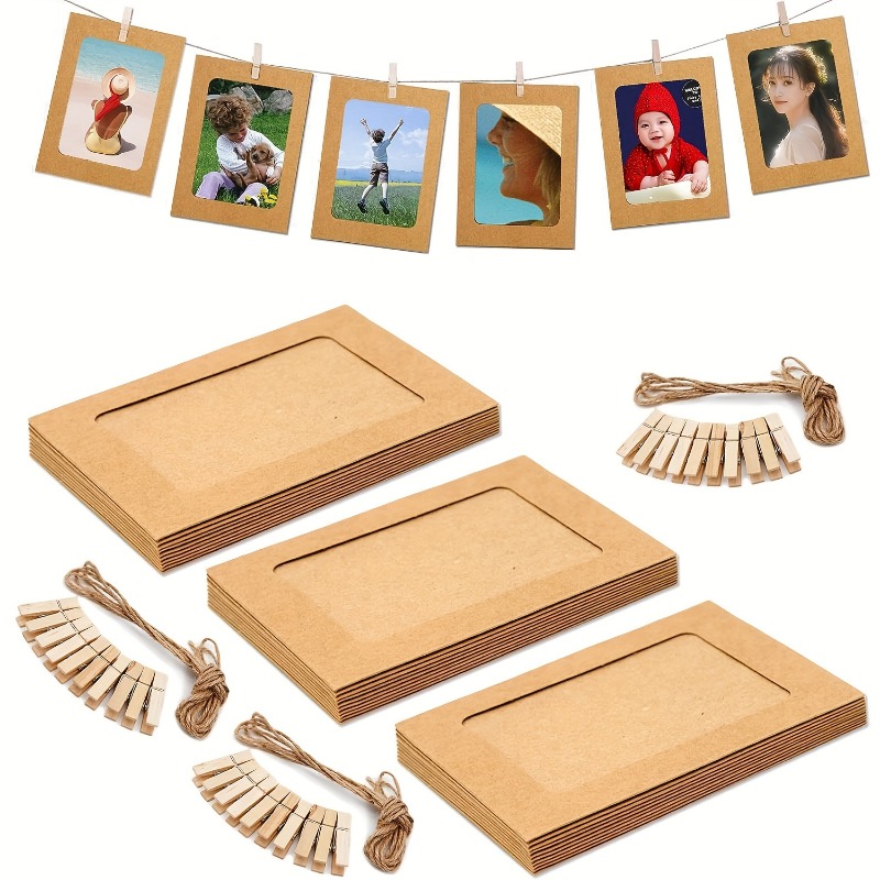 Kraft Paper Photo Frames for Hanging, Baby Picture Frame Display with Free Clips & Twine for Home Wall Decor