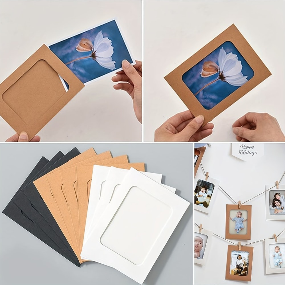 Kraft Paper Photo Frames for Hanging, Baby Picture Frame Display with Free Clips & Twine for Home Wall Decor