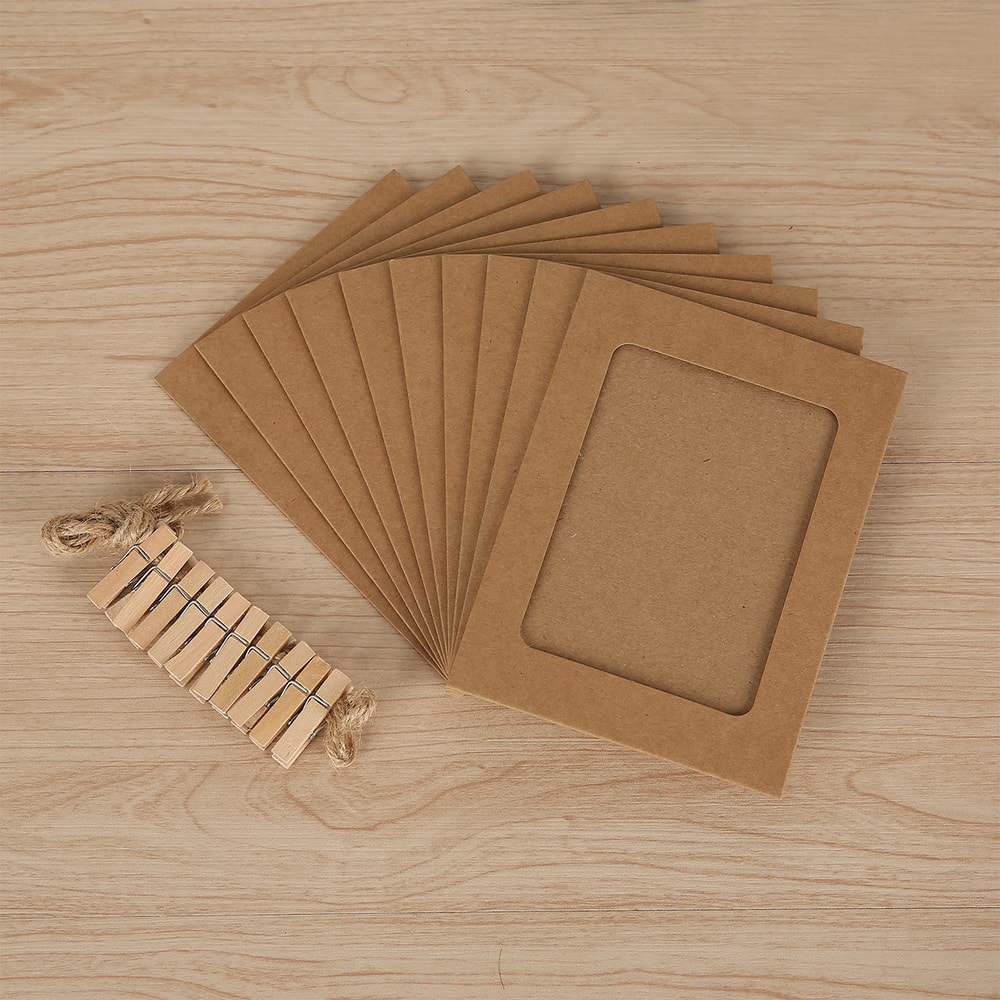 Kraft Paper Photo Frames for Hanging, Baby Picture Frame Display with Free Clips & Twine for Home Wall Decor