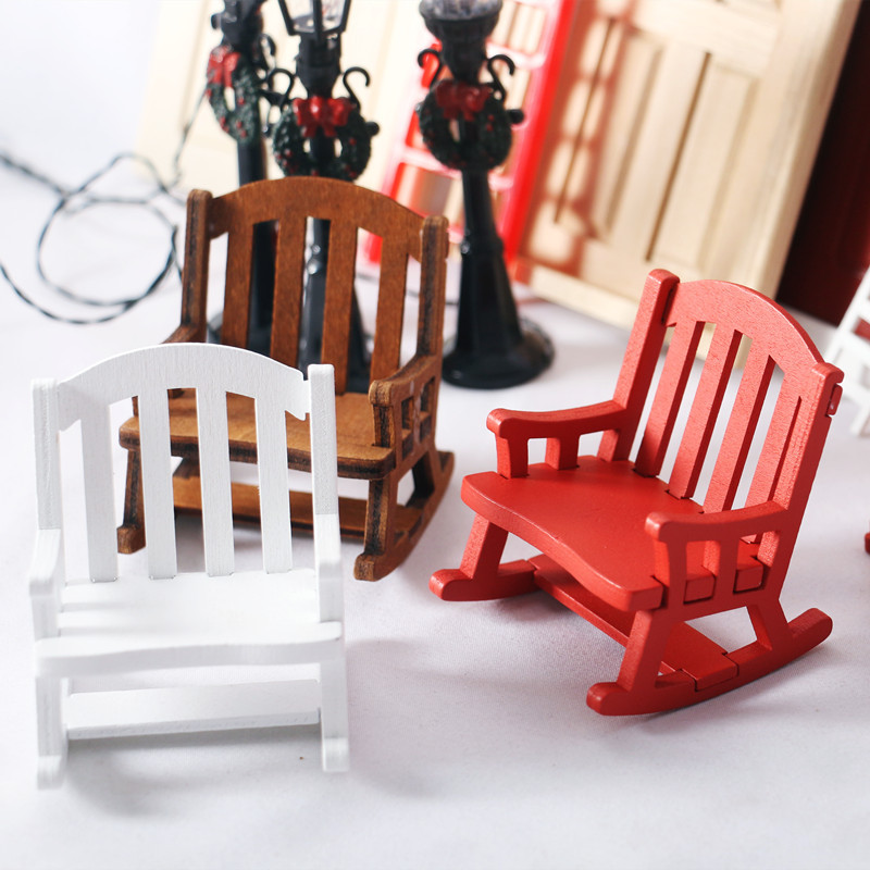 Tiny Mini Swing Rocking Chair Model Toys Decor Scale Wooden