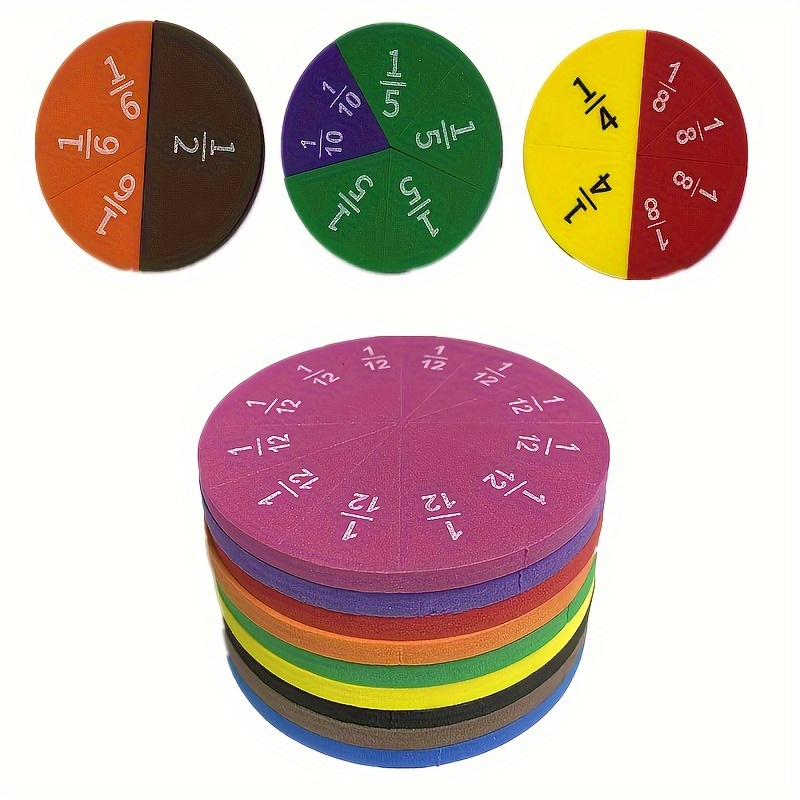 Montessori Math Toy for Children, Connecting Fraction Circles Unit Fraction Games, Rainbow Circle Fraction Manipulatives