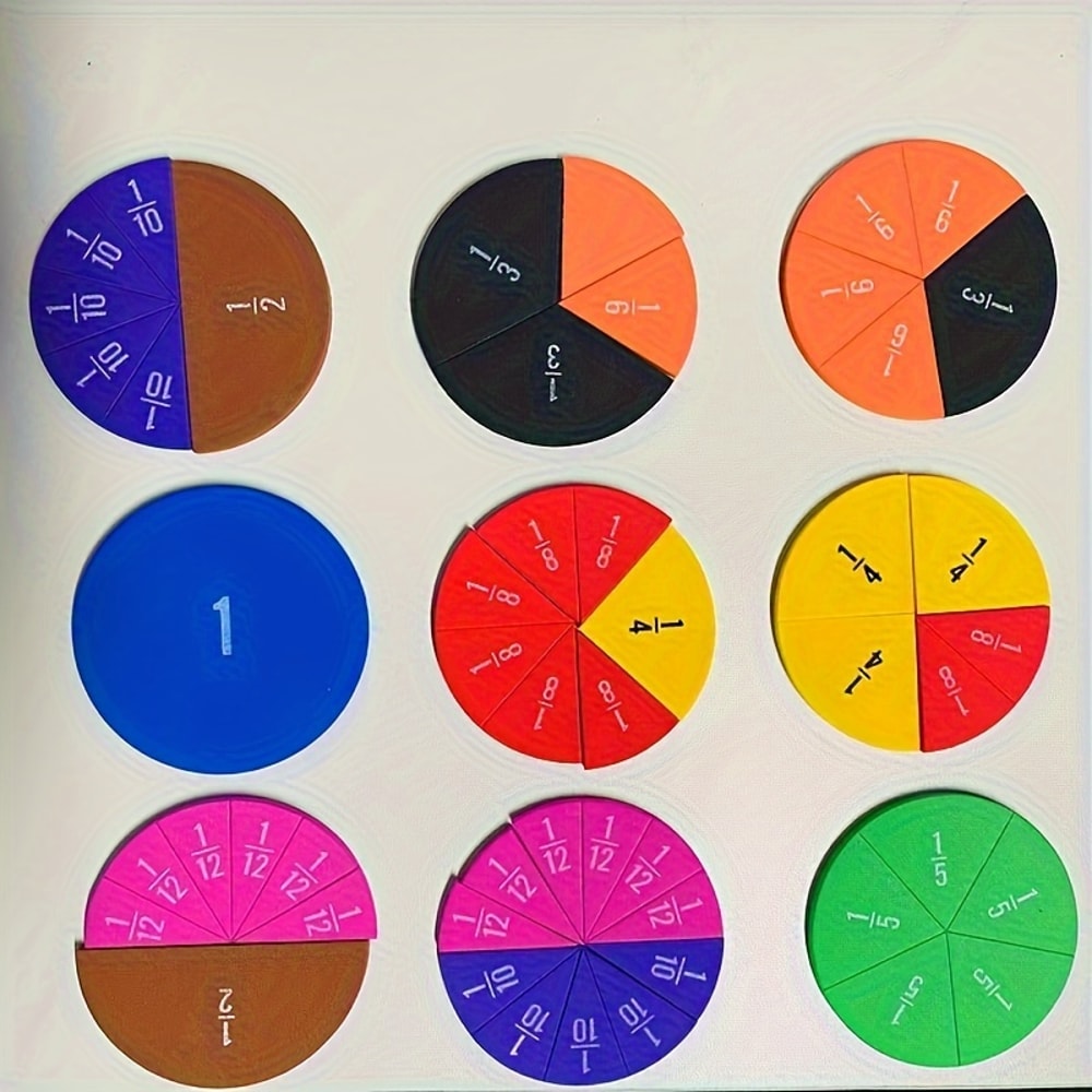 Montessori Math Toy for Children, Connecting Fraction Circles Unit Fraction Games, Rainbow Circle Fraction Manipulatives
