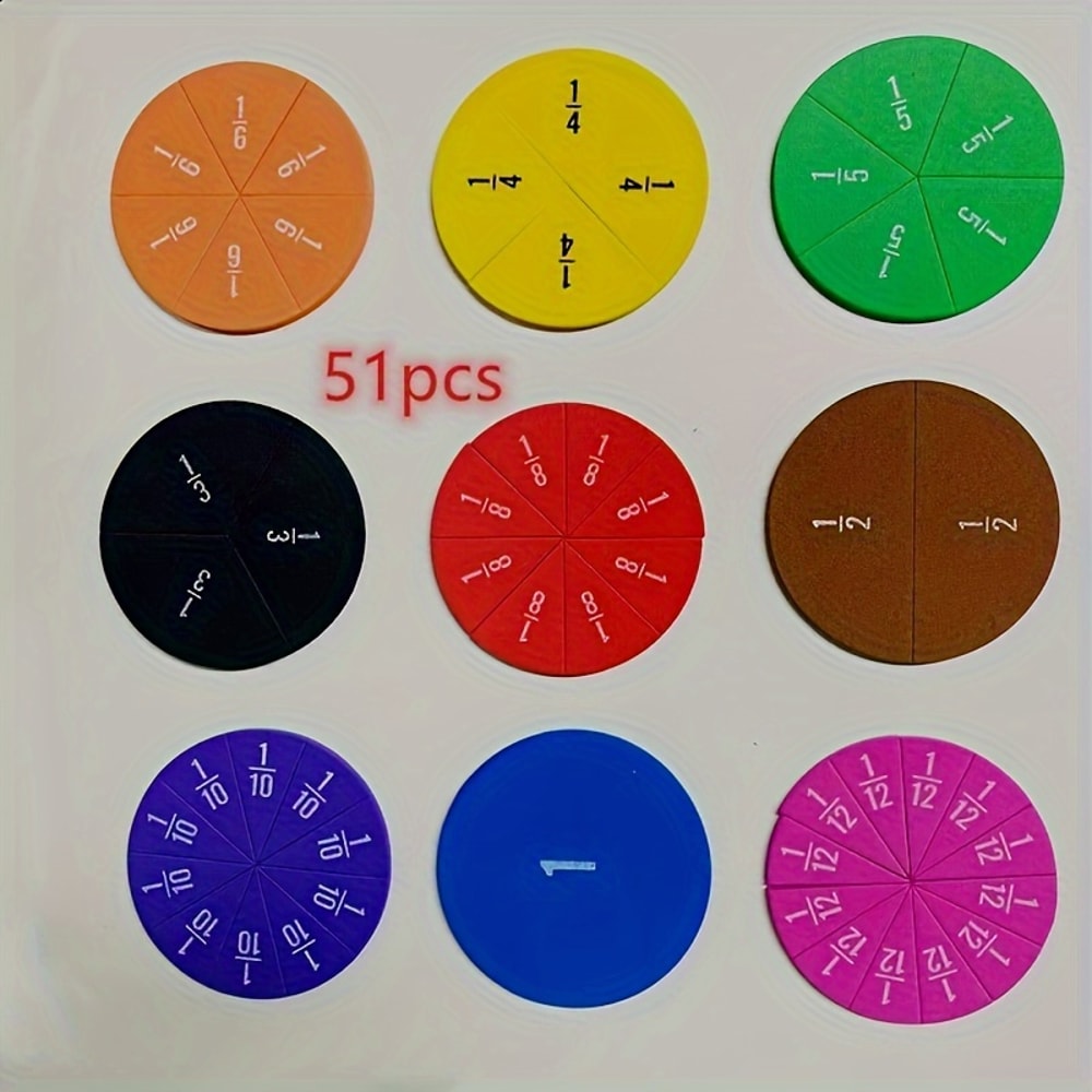 Montessori Math Toy for Children, Connecting Fraction Circles Unit Fraction Games, Rainbow Circle Fraction Manipulatives