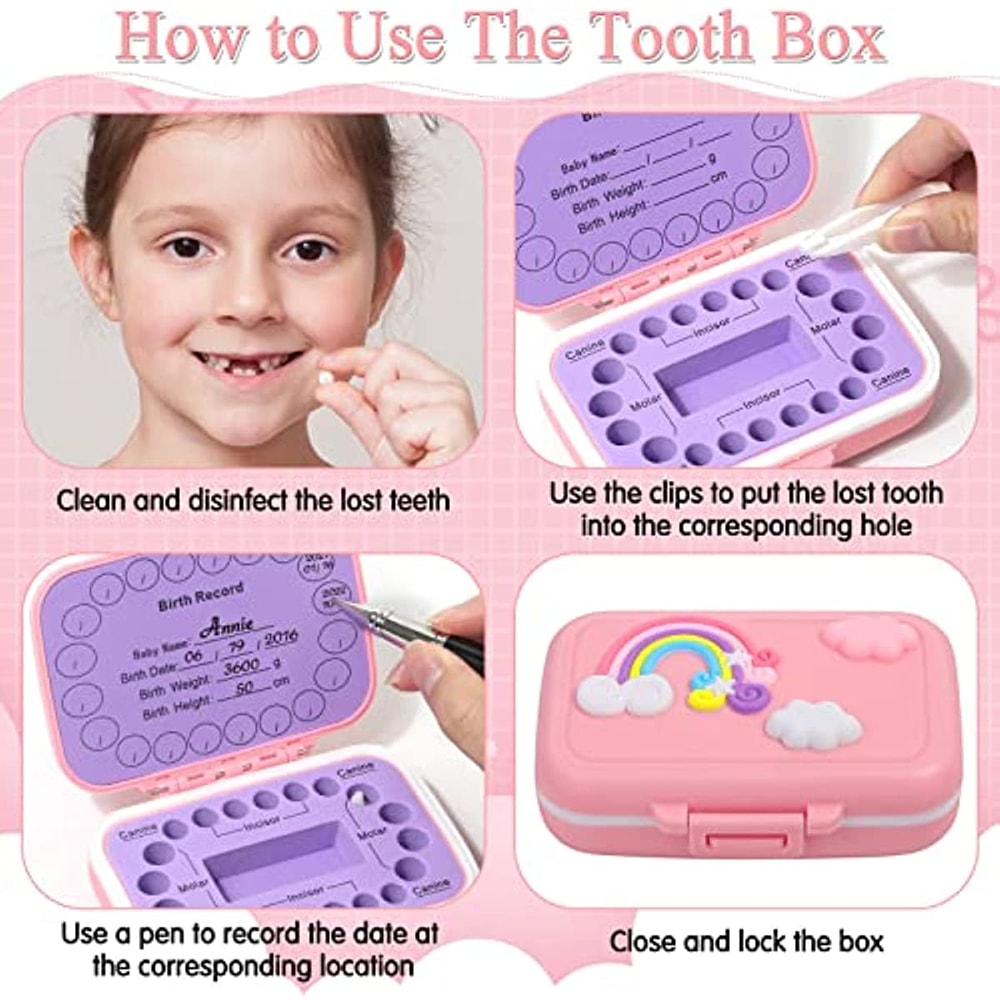 Baby Teeth Keepsake Box, Colored Tooth Holders, Teeth Lanugo Storage Saver for Boys Girls, Container Organizer for Lost