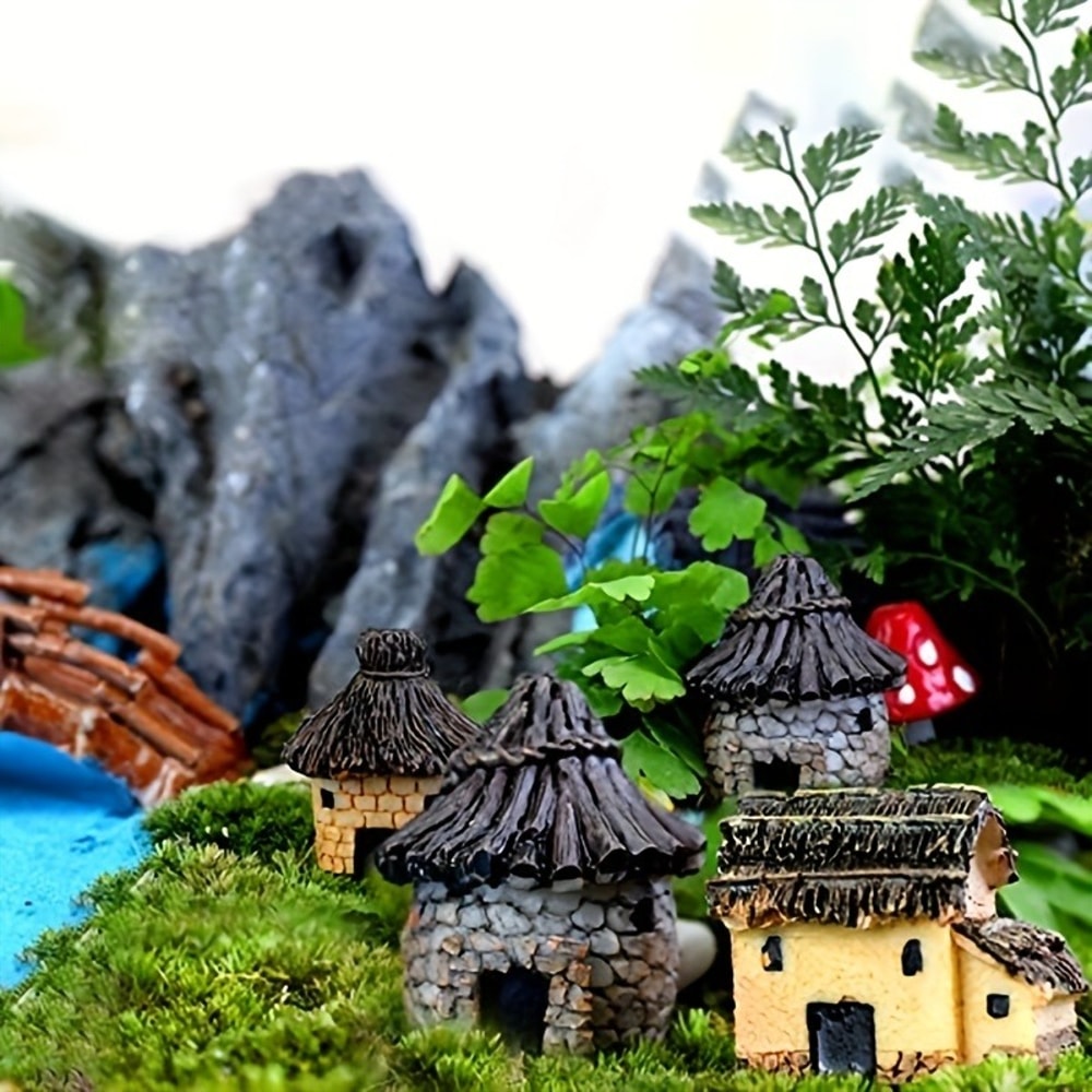 Fairy Garden Mini House Doll Accessories, Miniature Village Hut, DIY Cottage Figurine for Micro Landscape Decor