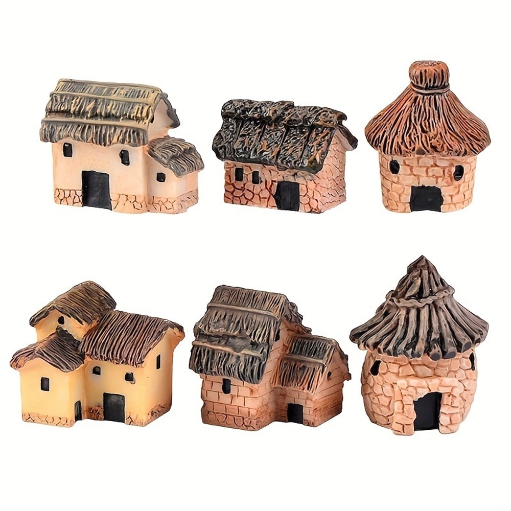 Fairy Garden Mini House Doll Accessories, Miniature Village Hut, DIY Cottage Figurine for Micro Landscape Decor
