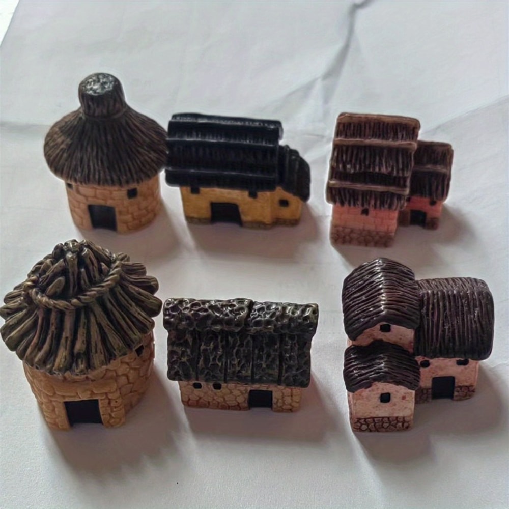 Fairy Garden Mini House Doll Accessories, Miniature Village Hut, DIY Cottage Figurine for Micro Landscape Decor