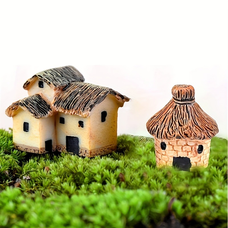 Fairy Garden Mini House Doll Accessories, Miniature Village Hut, DIY Cottage Figurine for Micro Landscape Decor