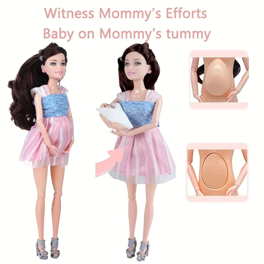 Pregnant Doll With Baby In Tummy Mom Doll Toy Playset With Baby Dolls For Kids Gift 2