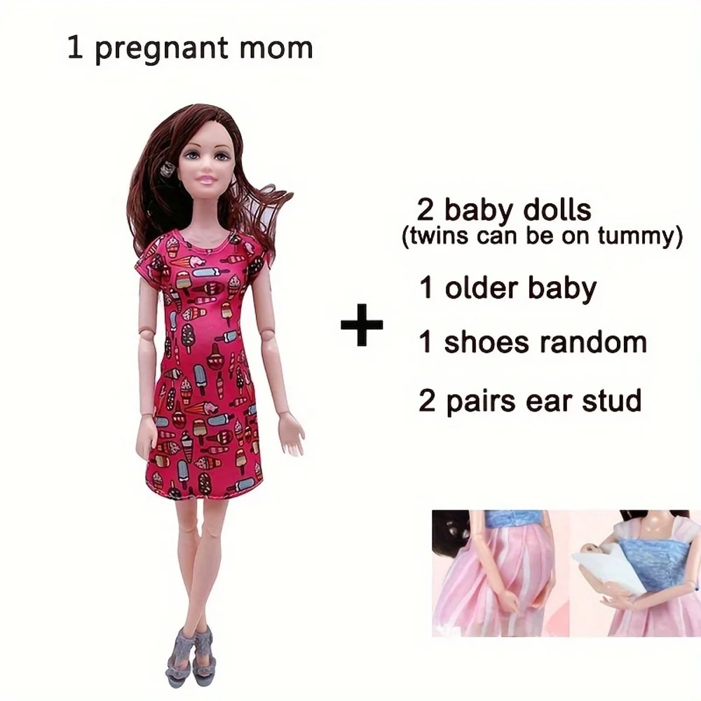 Pregnant Doll With Baby In Tummy Mom Doll Toy Playset With Baby Dolls For Kids Gift 4
