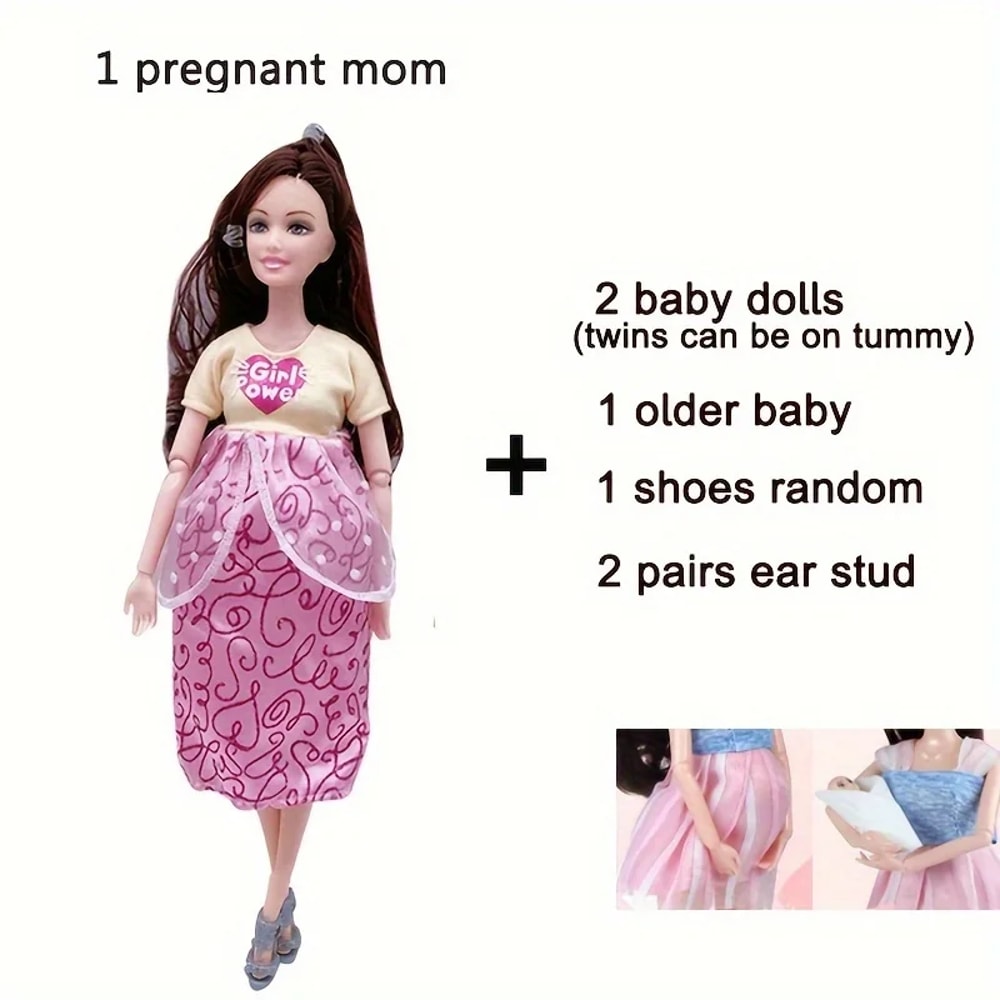 Pregnant Doll With Baby In Tummy Mom Doll Toy Playset With Baby Dolls For Kids Gift 5